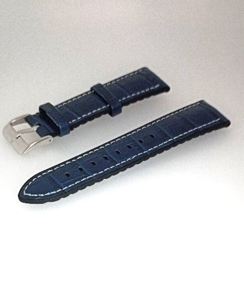 Jacques Lemans Ersatzband Leder/Silikon 22mm Krokooptik blau 1-2091B