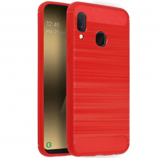 Samsung Galaxy A20e Silikon Schutzhülle mit Carbon/Aluminium Look â€? Rot