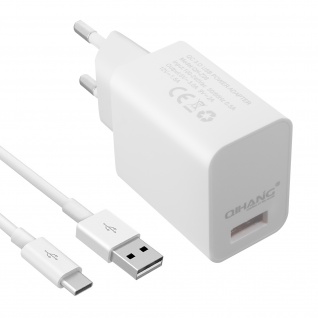 Universal USB 3A Qualcomm Quick Charge 3.0 Ladegerät + USB-C Ladekabel Weiß