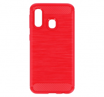Samsung Galaxy A40 Silikon Schutzhülle mit Carbon/Aluminium Look â€? Rot
