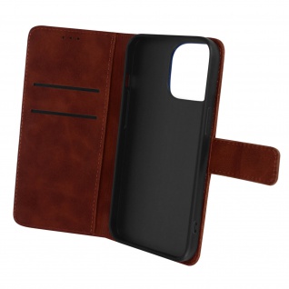 Apple iPhone 14 Plus Soft Touch Wallet Cover mit Standfunktion Dunkelbraun