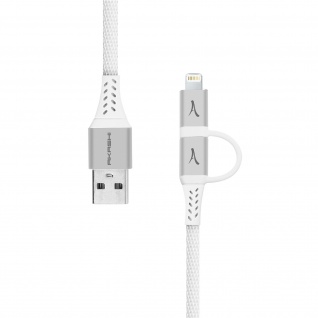 2-in-1 Lightning / USB-C Kabel, geflochtenes Nylonkabel, Akashi - Weiß