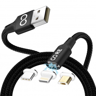 3-in-1 Kabel mit USB-C, Micro-USB und Lightning Anschlüssen, Forever - Schwarz