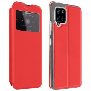 Samsung Galaxy A42 5G Kunstlederetui mit Sichtfenster & Kartenfach Rot