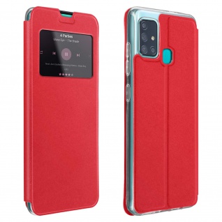 Samsung M31 / M21 / M30s Kunstlederetui mit Sichtfenster & Kartenfach Rot