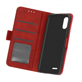 LG K22 Vintage Klapphülle mit Portemonnaie und Standfunktion Rot