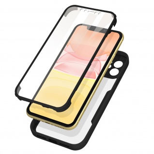 Rundumhülle iPhone 11, transparente Rückseite + Silikon Bumper - Schwarz