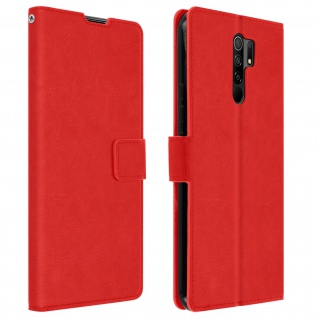 Flip Stand Case Brieftasche & Standfunktion für Xiaomi Redmi 9 Rot