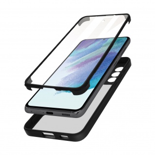Rundumhülle Samsung S21 FE, transparente Rückseite + Silikon Bumper - Schwarz