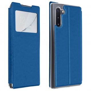 Samsung Galaxy Note 10 Kunstlederetui mit Sichtfenster & Kartenfach Blau