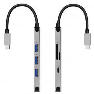 6-in-1 USB-C Hub, 3x USB-Ports, 1x USB-C 100W Power Delivery, Swissten - Grau
