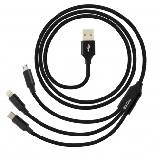 Moxie 3in1 Ladekabel mit Lightning USB-C und Micro USB Anschluss 3A