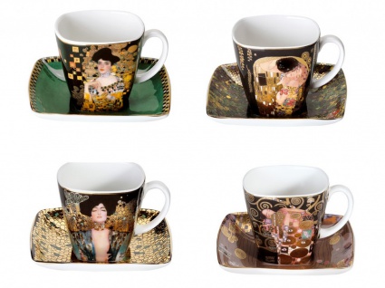 Gustav Klimt Espressotassen mit Unterteller eckig ALLE MOTIVE Goebel Porzellan