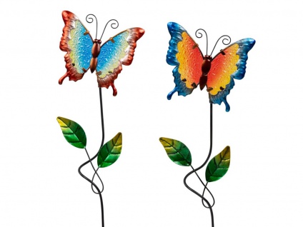 2er Set Gartenstecker Schmetterlinge H. 62cm bunt aus Metall Formano WA