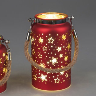 LED Deko Laterne RED STARS H. 16cm rot gold mit Timer Formano W22