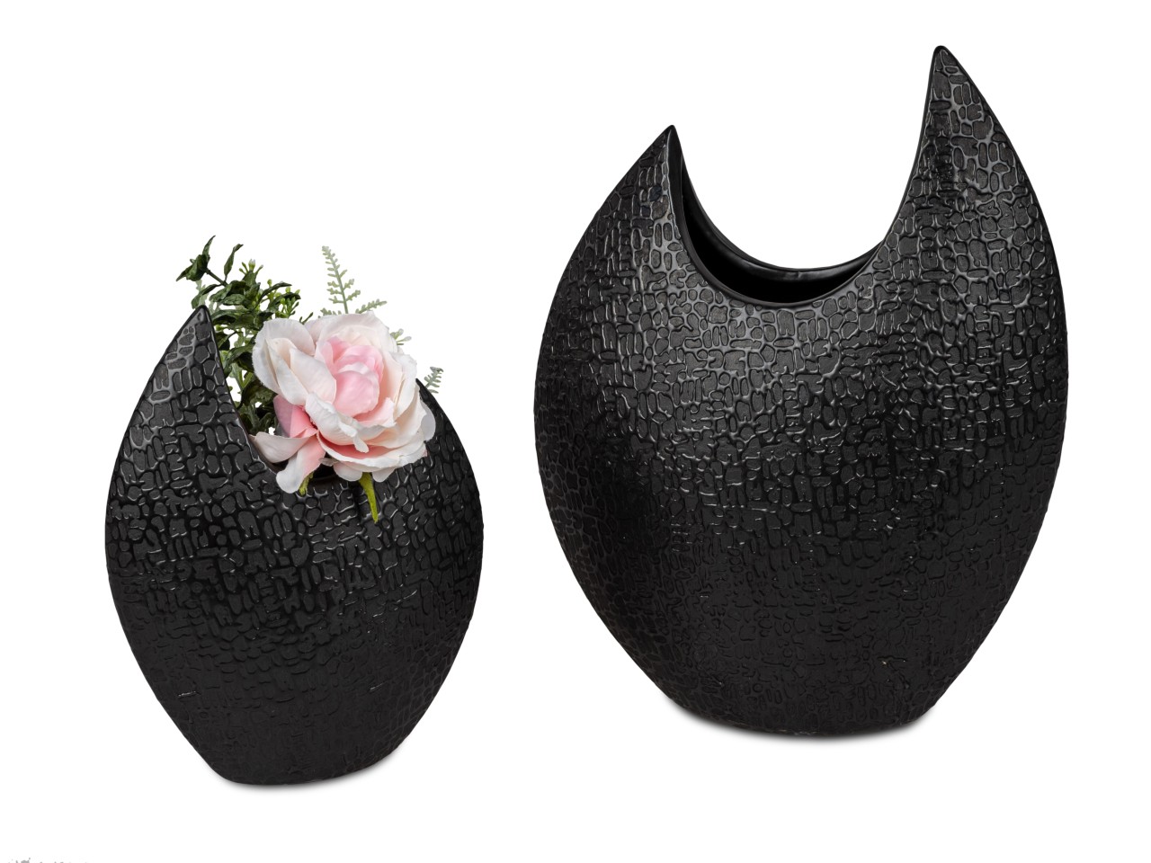 Deko Vase MODERN BLACK Moon flach oval H. 21cm matt schwarz Keramik Formano (2)