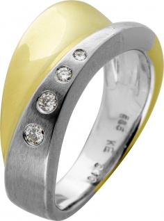 Designer Ring Gelbgold Weißgold 585 14 Karat 4 Diamanten