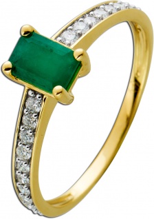 Ring Gelbgold 585 Smaragd 0, 56ct und 22 Diamanten 0, 20ct W/SI