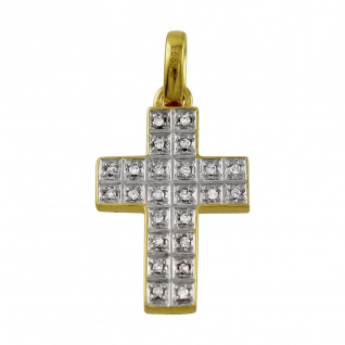 Kreuz Anhänger 0, 12ct W/P Weißgold Gelb Gold 585 Diamant Brillant