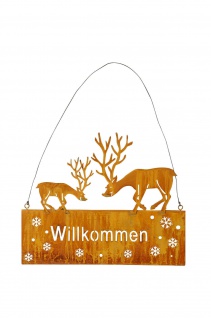 Schild Hänger WILLKOMMEN Hirsch Garten Metall Dekoration Weihnachten Winter rost