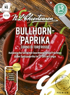 Paprika Peperoni Bullhorn Corno di toro rosso Chrestensen Samen Saatgut Kräuter