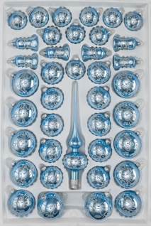 39 tlg. Glas-Weihnachtskugeln Set in Hochglanz-Blau-Silberne-Ornamente