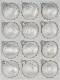 12 tlg. Glas-Weihnachtskugeln Set in Ice Weiss Silber Regen
