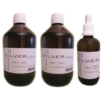 Kolloidales Silber 2x 500ml | 10ppm Flasche + 100ml | 50ppm Pipettenflasche pur