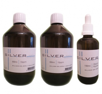 Kolloidales Silber 2x 500ml | 10ppm Flasche + 100ml | 25ppm Pipettenflasche pur
