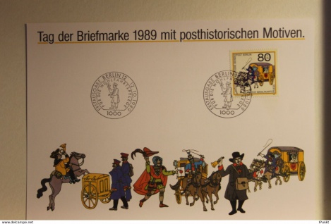 BRD; Sonderblatt, Erinnerungsblatt, Gedenkblatt: Tag der Briefmarke 1989; ESST; Sonderstempel Berlin; Posthistorische Motive