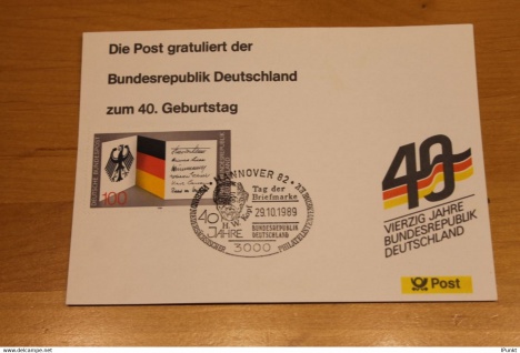 BRD; Sonderblatt, Erinnerungsblatt, Gedenkblatt:40.Geburtstag Bundesrepublik Deutschland; Hannover, Tag der Briefmarke 1989
