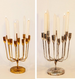 Dekorativer Kerzenständer für 12 Stabkerzen aus Metall in antikgold
