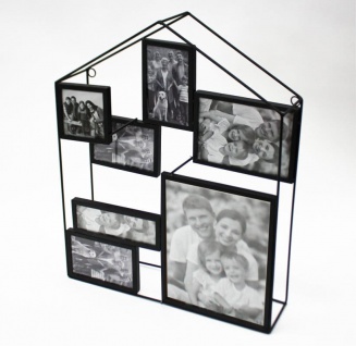 Bilderrahmen 3D Haus Optik für 6 Bilder Metall schwarz LBH:41x9x51cm