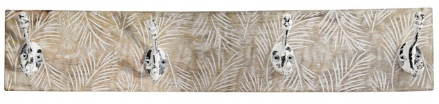 bhp Wandgarderobe aus Holz natur mint mit 4 Metallhaken, Front geschnitzt