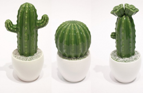 Deko Kaktus grün aus Porzellan 9, 5x8, 5x19cm mit Blüten