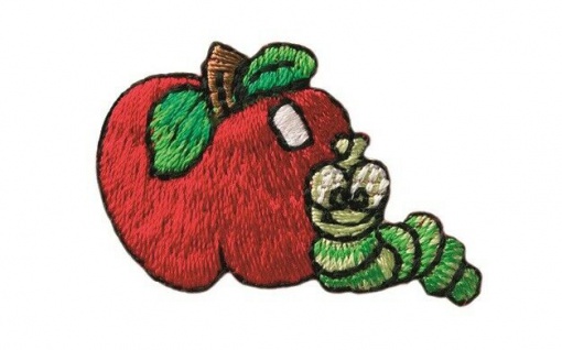 Mono Quick 02031 Apfel mit Wurm, klein, Bügelbild, Patch, ca.3, 6 x 2, 4 cm