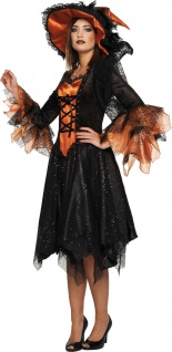 38/40 M WOW Hexe Damen Kostüm Gr schwarz WALBURGA Halloween Hexen Kleid #2652