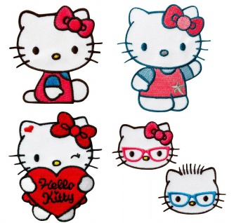 MQ 1423x Hello Kitty Applikation, Bügelbild, Patch, blau, rosa, rot, Köpfe, Herz