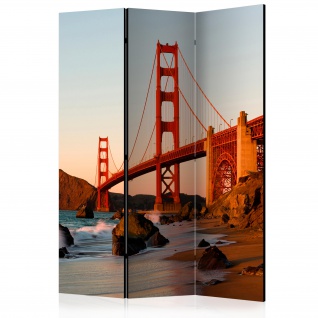 3-teiliges Paravent - Golden Gate Bridge - sunset, San Francisco [Room Dividers] 135x172 cm