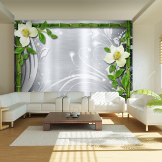 Fototapete - Bamboo and two orchids 250x175 cm