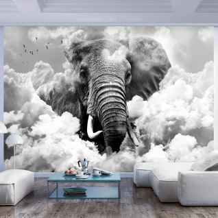Fototapete - Elephant in the Clouds (Black and White) 100x70 cm