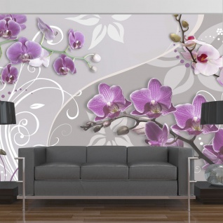 Fototapete - Flight of purple orchids 250x175 cm