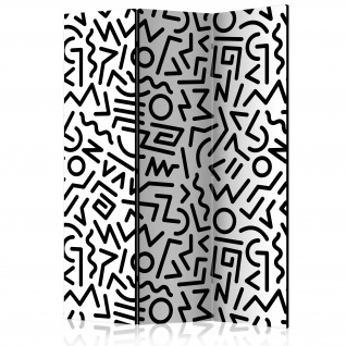 3-teiliges Paravent - Black and White Maze [Room Dividers] 135x172 cm