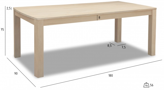 Ibbe Design Rechteckig Ausziehbar Esstisch 180x90 Natur Massiv Weißöl-Finish Eiche Holz Esszimmer Tisch Paris, L180x B90x H75 cm 5