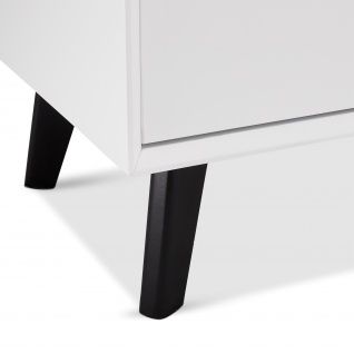Ibbe Design Matt Weiss Tv Tisch MDF Retro Skandinavisch Lowboard Lyon mit 2 Türen und 2 Schubladen, Schwarz Massivholz Beine, 160x40x55 cm 4
