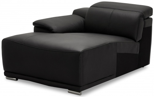 Ibbe Design Modul Sofa Schwarz Leder 1 Sitzer Chaiselongue mit verstellbare Kopfstütze und Links Armlehne Alexa, 105x160x73 cm