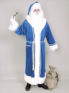 Weihnachtskostüm Weihnachtsmannmantel blau mit Gürtel, Schalkragen und Luxusf...