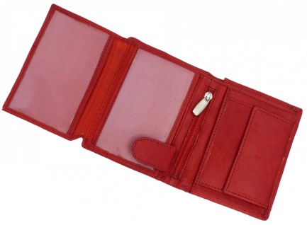 Kompaktes Damen Portemonnaie Geldbörse rot mit 14 Fächern - Echt Leder