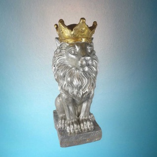 Sitzende Löwen Figur mit goldener Krone 48 cm