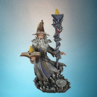 Zauberer Figur mit Räucherkegel und Teelicht 23 cm